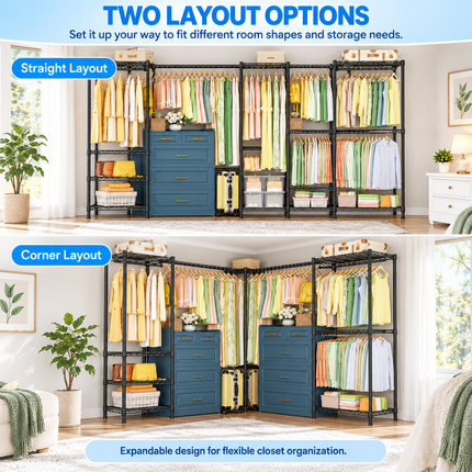 Carbon Steel Expandable Corner Clothes Rack — L-Shape & I-Shape, 58–82″W × 72″H Reach-In Closets carbon-steel-expandable-corner-clothes-rack-l-shape-i-shape Furniture > Bedroom Furniture > Wardrobes > Garment Racks