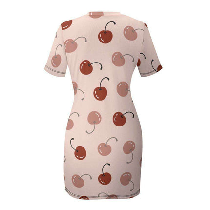 Elegant White Summer Dress with Short Sleeves and Round Neck for Women