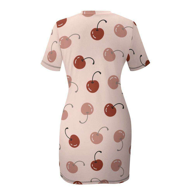 Elegant White Summer Dress with Short Sleeves and Round Neck for Women