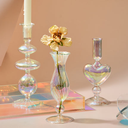 Geometric Borosilicate Glass Candlestick Vase For Home Office Desk Decor