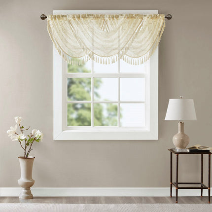 Room and Decor Diamond Sheer Embroidered Waterfall Valance, 38x46