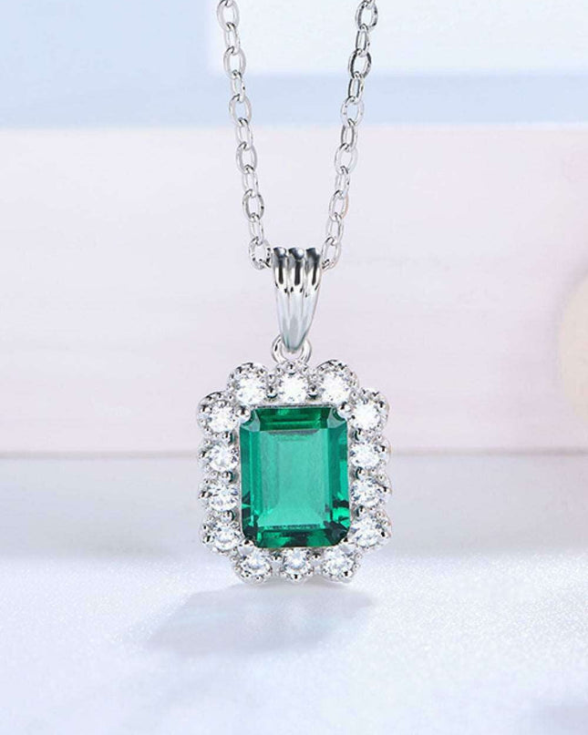 Opulent Lab-Created Emerald Necklace Ensemble with Sterling Silver Box