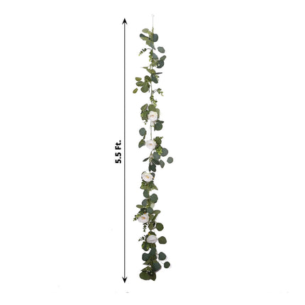AliKopy 5.5ft Eucalyptus Leaf Hanging Vines with 7 White Roses, Table