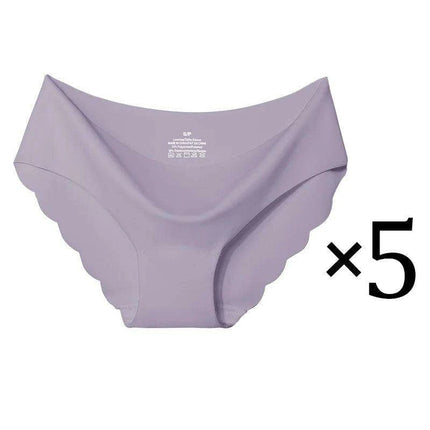 5-Pack Women's Seamless Ice Silk Briefs - Comfortable 2XL Solid Color Underwear with Wave Design - Très Elite