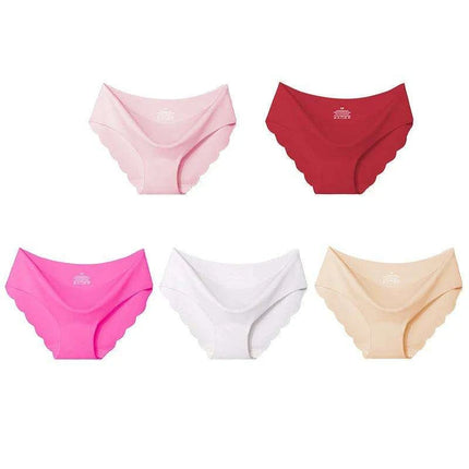 5-Pack Women's Seamless Ice Silk Briefs - Comfortable 2XL Solid Color Underwear with Wave Design - Très Elite