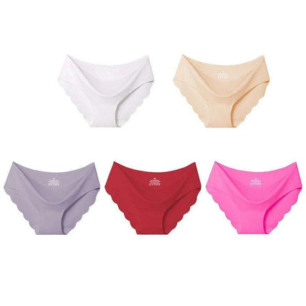 5-Pack Women's Seamless Ice Silk Briefs - Comfortable 2XL Solid Color Underwear with Wave Design - Très Elite