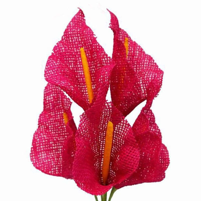 AliKopy 5 Bushes 19" Fuchsia Artificial Calla Lilies - 25 Pcs Burlap C