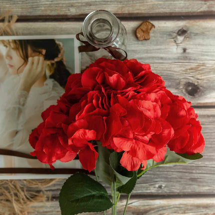 AliKopy 5 Bushes Red Artificial Silk Hydrangea Bouquets, Realistic Des