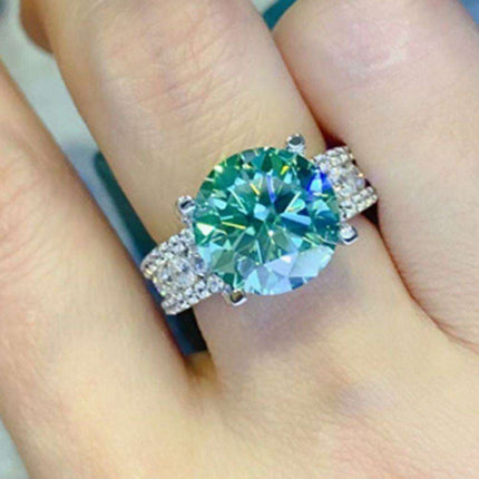 Stunning 5 Carat Moissanite Wide Band Ring with Dazzling Zircon Accents - Sterling Silver Luxury