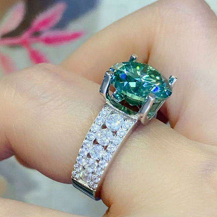 Stunning 5 Carat Moissanite Wide Band Ring with Dazzling Zircon Accents - Sterling Silver Luxury