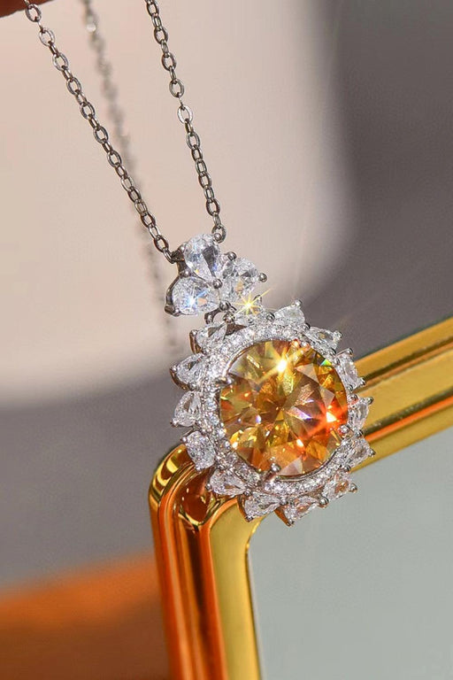Yellow Moissanite 5 Carat Sterling Silver Pendant Necklace with Zircon Accents
