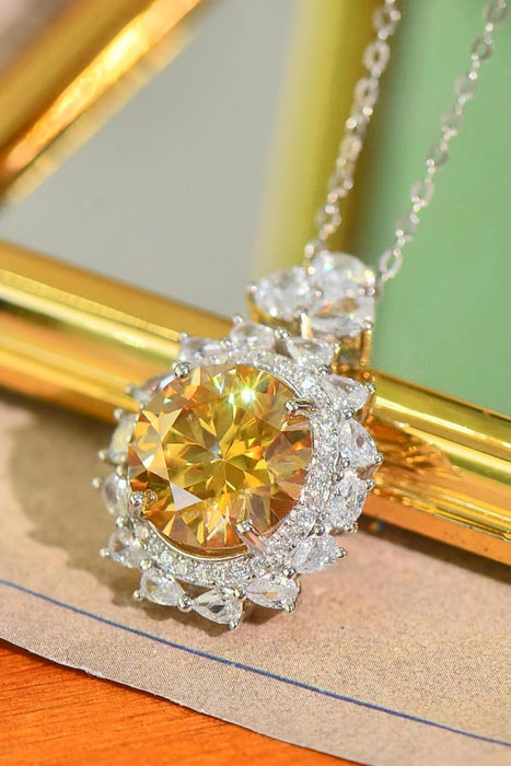 Yellow Moissanite 5 Carat Sterling Silver Pendant Necklace with Zircon Accents