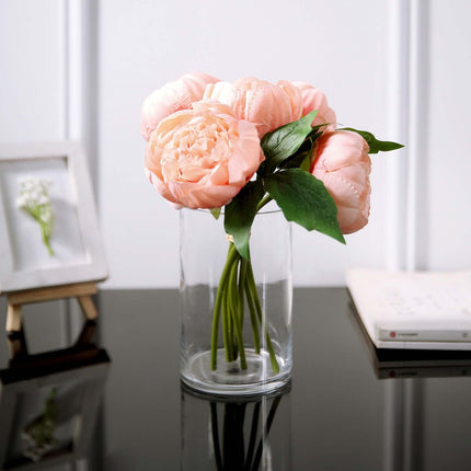 AliKopy 5 Flower Peach Peony Bouquet - Realistic Silk Floral Arrangeme