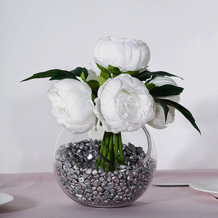 AliKopy 5 Flower White Peony Bouquet - Realistic Silk, Easy Care
