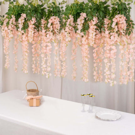 AliKopy 5 Pack 44" Silk Hanging Wisteria Garland Vines - Blush, Realis