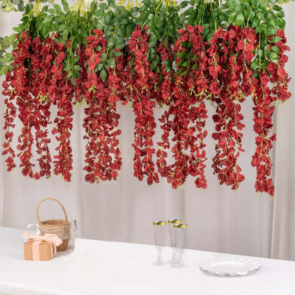 AliKopy 5 Pack Burgundy Silk Wisteria Flower Garlands, 44" Length