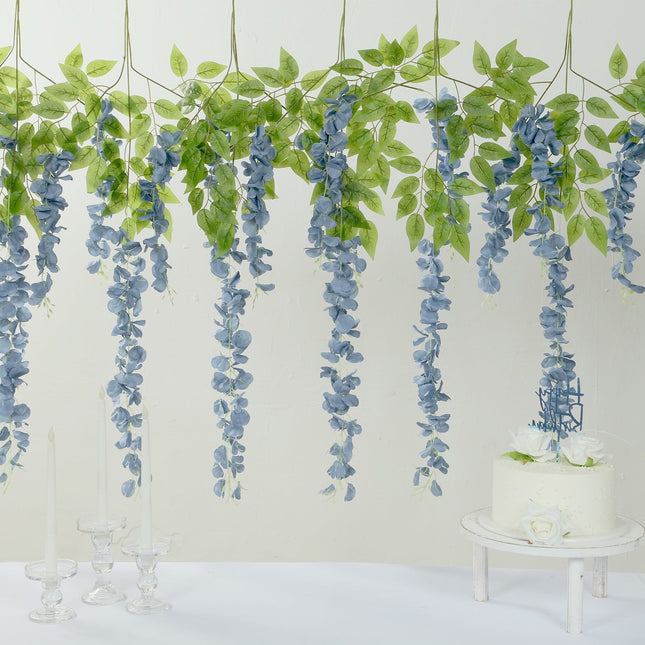 AliKopy 5 Pack 44" Dusty Blue Silk Wisteria Flower Garlands - Full Str