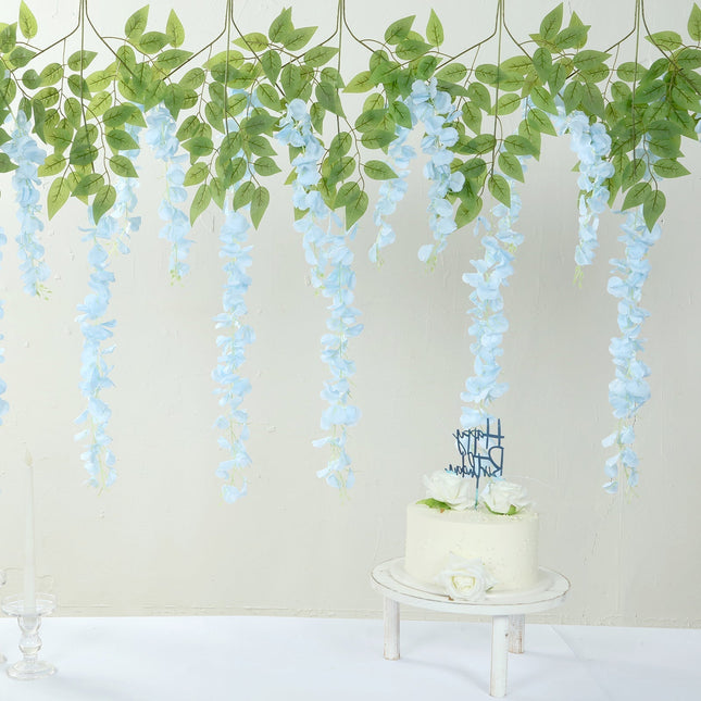 AliKopy 5 Pack Light Blue Silk Wisteria Flower Garlands - 44" Length,