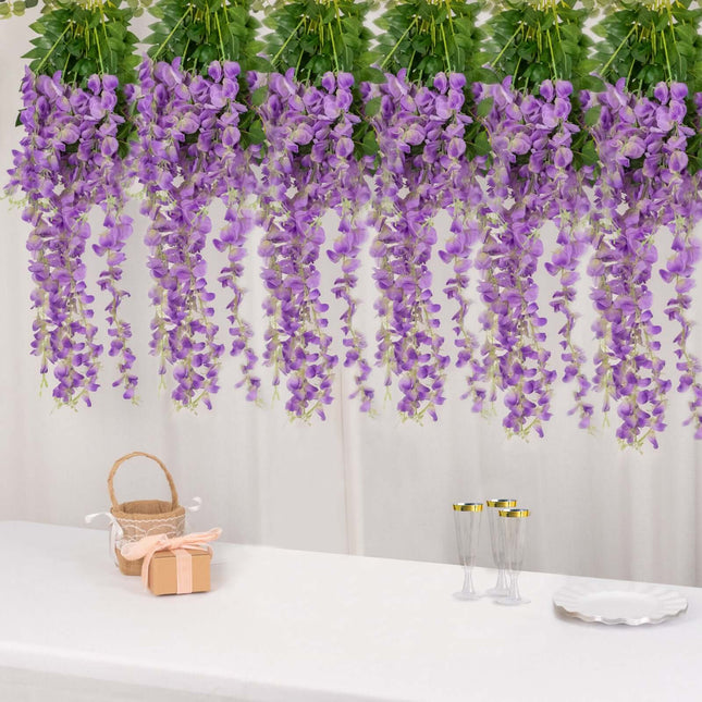 AliKopy 5 Pack 44" Purple Silk Wisteria Flower Garlands - Realistic De