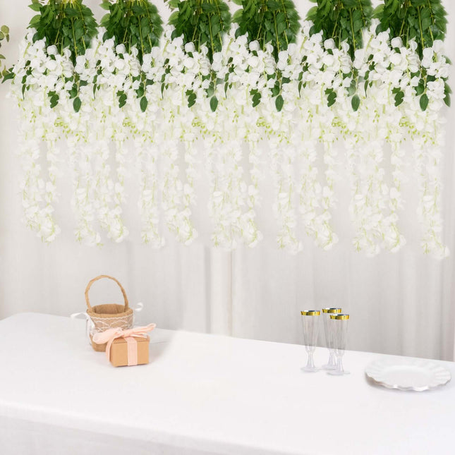 AliKopy 5 Pack 44" White Silk Wisteria Flower Garland - Lifelike & Ver