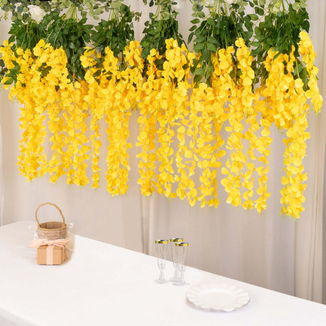 AliKopy 5 Pack 44" Yellow Silk Wisteria Flower Garlands, Realistic Vin