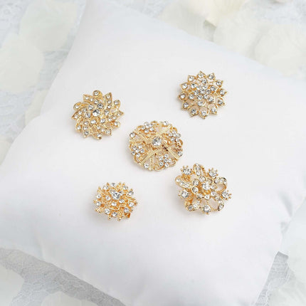 AliKopy 5 Pack Gold Plated Rhinestone Brooches - Floral Sash Pins