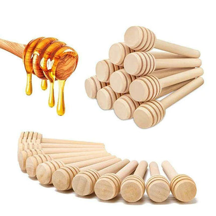 50-Piece Wooden Honey Dipper and Stirring Spoon Set for Beverages and Culinary Delights - Très Elite