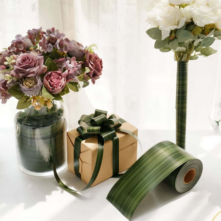 AliKopy 50 Yards Waterproof Green Ti Leaf Satin Ribbon - Two-Sided, 4"