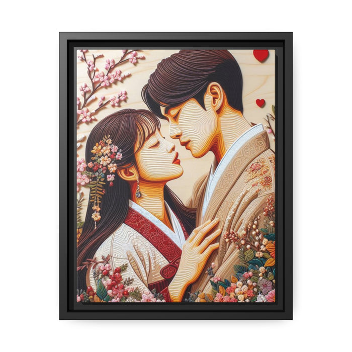 Elegant Valentine Couple Canvas Print Set in Black Pinewood Frame