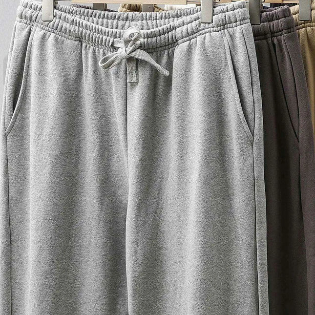 500G Heavyweight Men's Cotton Jogger Pants - Casual Loose Fit Drawstring Sweatpants for Spring and Autumn
