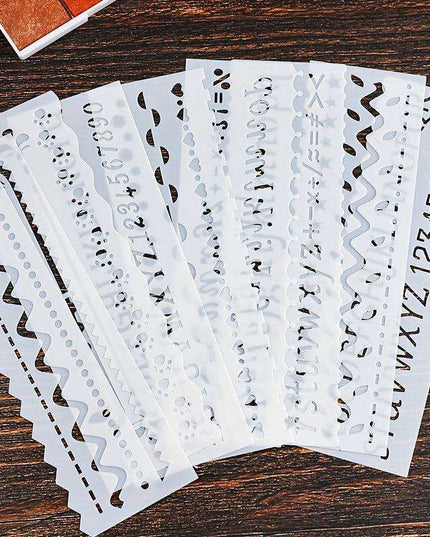 8-Piece Versatile Wave Letter Stencil Set for Creative DIY Crafts with Lace Design and Color Guide