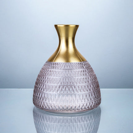 Golden Edge Textured Glass Vase Decoration With Sandblasted Finish