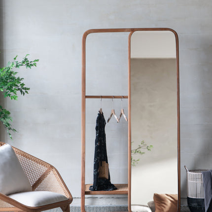Room & Decor Large Brown Wood Clothes Hanger with Mirror & Storage She