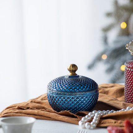 Room & Decor S2 Blue Gold Glass Candy Jar with Lid - Christmas Decor