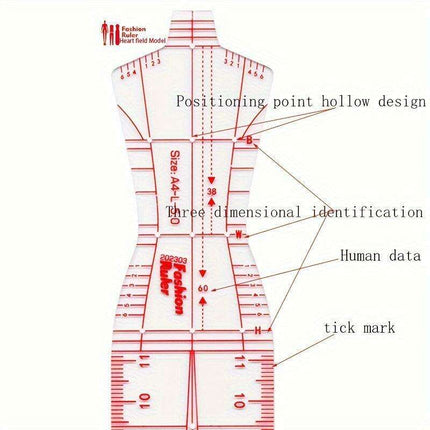 Fashion Designer's Acrylic Sketch Ruler - Ultimate Guide for Human Figure and Garment Designs