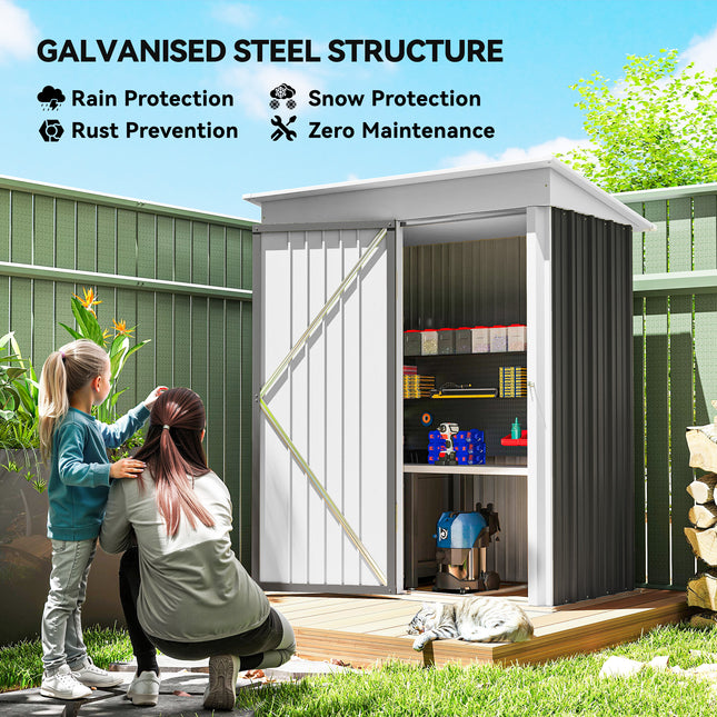 Peekaboo Studio Metal Garden Shed with Adjustable Shelf & Lock, 5'x3'x