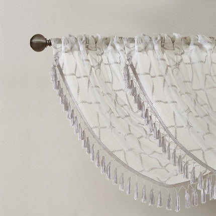 Room & Decor Diamond Sheer Embroidered Waterfall Valance, 38x46