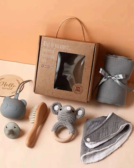 Adorable Baby Gift Set: Cotton Bath Towel, Crochet Rattle, and Accessories for Kids