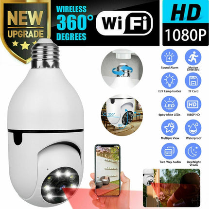 IR E27 Light Bulb Camera 1080P HD Wireless Wifi Smart Home Security Ca