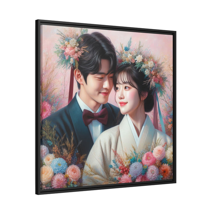 Romantic Duo Valentine Matte Canvas Print with Sleek Black Pinewood Frame