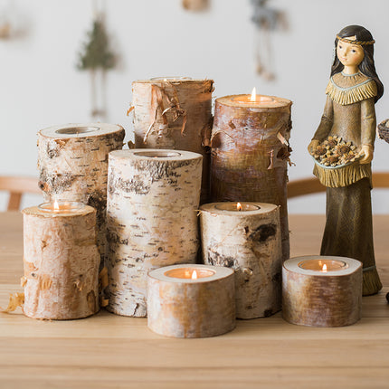 Birch Wood Candle Holder — Rustic Candlestick for Home Decor and Weddings