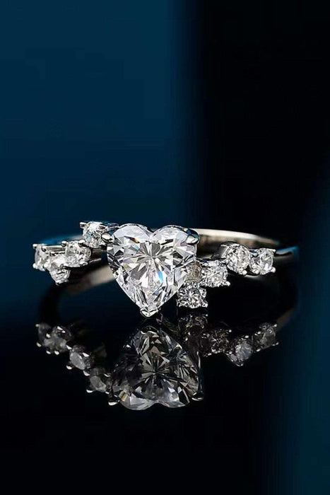 Radiant Heart Lab-Diamond Ring with Sparkling Zircon Accents & Authenticity Certificate