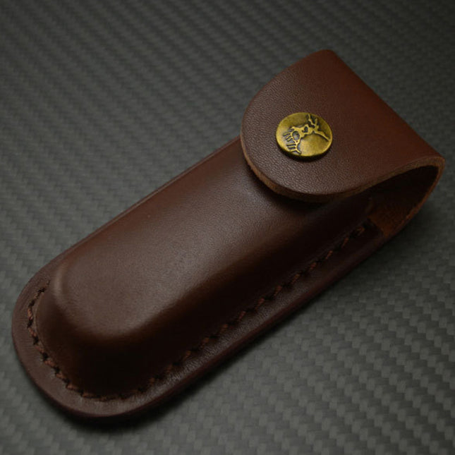 Cowhide Folding Knife Sleeve With Back Leg Straps For Belt Or Leg Carry