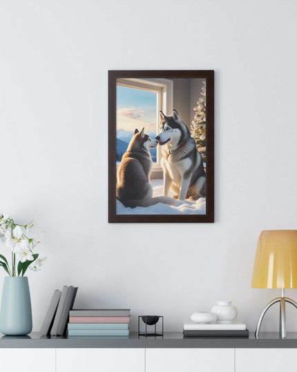 Sustainable Holiday Husky Vertical Wall Art Print