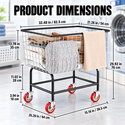 TideRise Wire Laundry Cart with Wheels, 3.8 Bushel Capacity, 32.5 Laundry Carts wire-laundry-cart-3-8bushel-wire-laundry-basket-with-wheels-32-5x21-3x29-9-commercial-laundry-basket