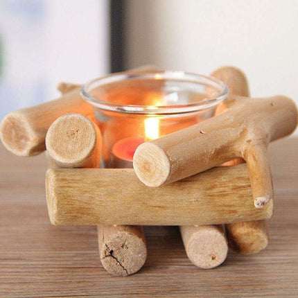 Handcrafted Driftwood Candle Holder with Glass Hurricane - Elegant Home Decor Accent