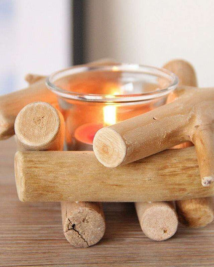 Handcrafted Driftwood Candle Holder with Glass Hurricane - Elegant Home Decor Accent