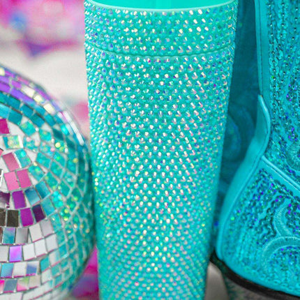 Emerald Elegance Rhinestone-Studded Tumbler for Luxurious Hydration