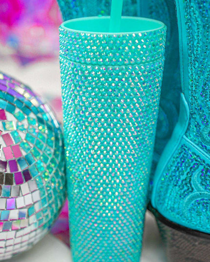 Emerald Elegance Rhinestone-Studded Tumbler for Luxurious Hydration