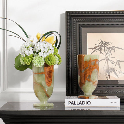 Marble Vase With Ancient Qing Jade Design In New Chinese Style Living Room Decor